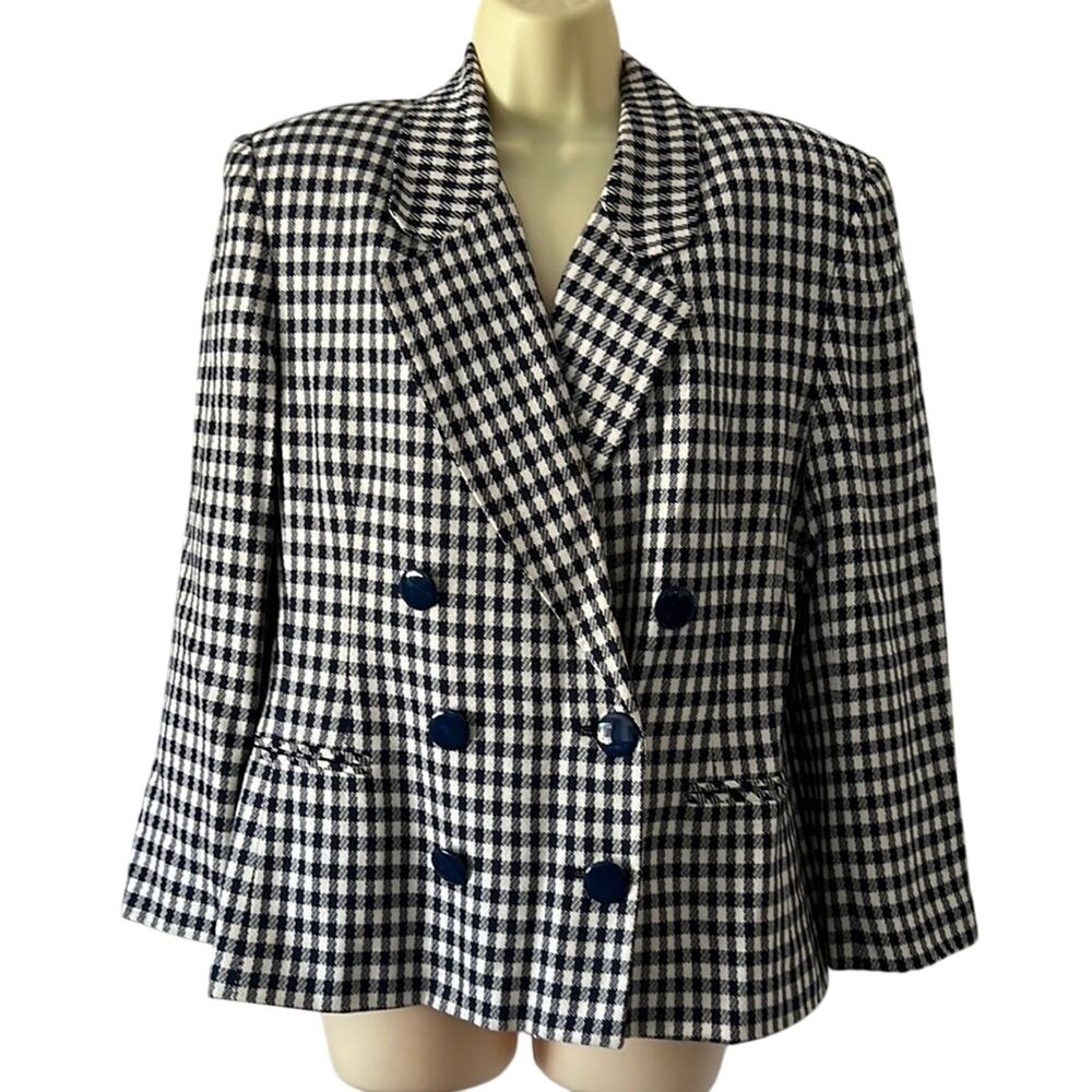 Vintage JH collectibles Navy & White Houndstooth Check Blazer Suit Jacket